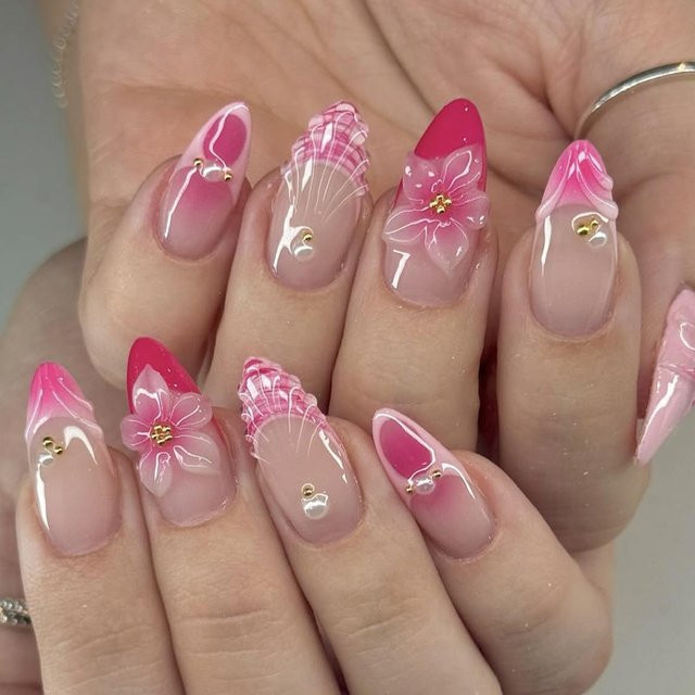 Glamour Nails Falsche Nägel, Rosa, 3D Blume, 24 Stück, Damen - Bild 1
