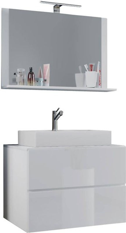 VCM Badmöbel Set Lendas 3-tlg. in Weiss mit Keramik-Waschtisch und Spiegel B/H/T: 61 x 134 x 51,4 cm - Bild 2