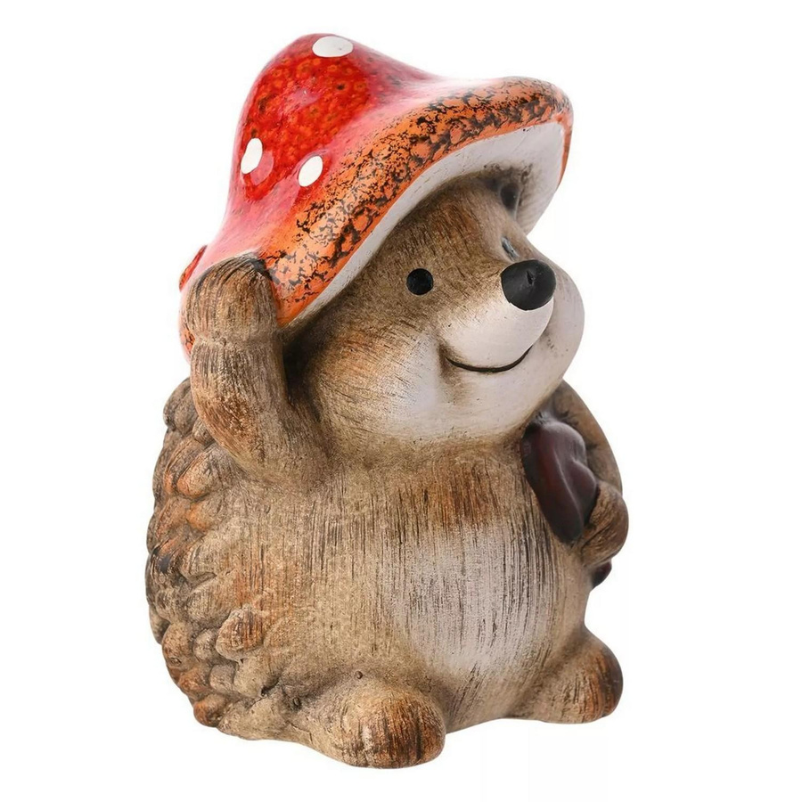Landleben Igel mit Fliegenpilzhut Ornament in Braun/Rot, B/T/H: 18 x 11 x 12 cm - Bild 2