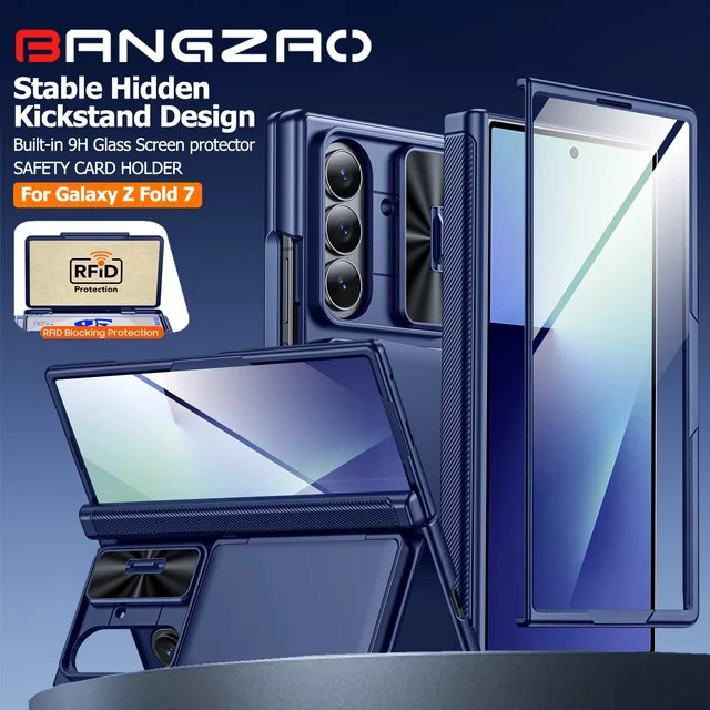 BANGZAO Schutzhülle für Galaxy Z Fold 7 mit integriertem Ständer und Displayschutz, Blau - Bild 1