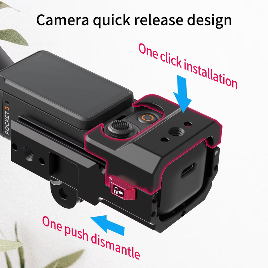 DJI Osmo Pocket 3 Griffkäfighalterung mit Schnellspanner, Schutzrahmen und Autohalterung in Schwarz - Bild 3