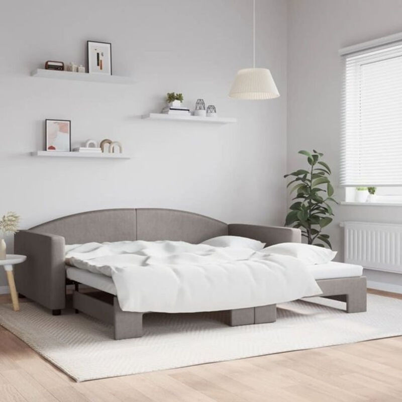 Ausziehbares Funktionsbett Vidaxl in Taupe meliert mit Stoffbezug und Metallgestell B/T: 100 x 200 cm - Bild 1