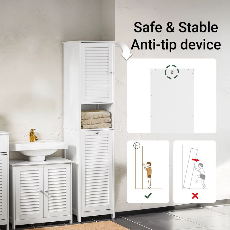 SoBuy Hochschrank Weiß mit ausklappbarem Wäschesack und Regalfächern BZR124-W, H: 170 cm, B: 40 cm, T: 38 cm - Bild 3