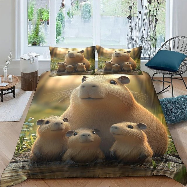 Flylo Capybara Cartoon Bettwäsche-Set aus Mikrofaser für Kinder und Teenager, Mehrfarbig, B/H: 70 x 133 cm - Bild 1