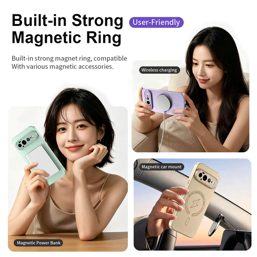 Mattierte MagSafe Handyhülle aus PU-Leder für Google Pixel 9 Pro XL 8 9 11 Pro 8A 9A 10A in Purple, stoßfeste magnetische Schutzhülle - Bild 2