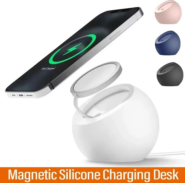 Magnetische kabellose Ladestation in Ballform aus Silikon für Apple iPhone MagSafe, Farbe: Weiß - Bild 1