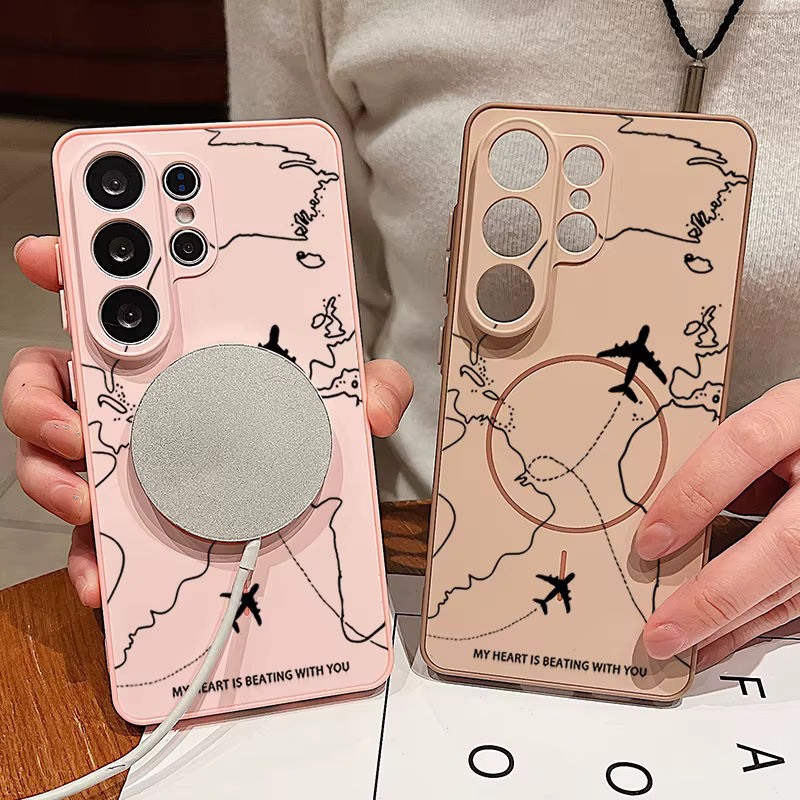 Magnetische Handyhülle MOESOE mit Flugrouten-Muster für Samsung Galaxy S26 S25 S24 S23 S22 Ultra Edge FE A56 A37 A17 A55 A36 A16 A15 in Pink und Mehrfarbig - Bild 3