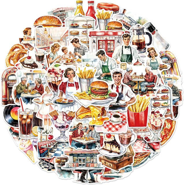 50 wasserfeste Vintage-Restaurant-Aufkleber in Multicolour von AnimeWorlds Store für dein DIY-Dekor - Bild 1