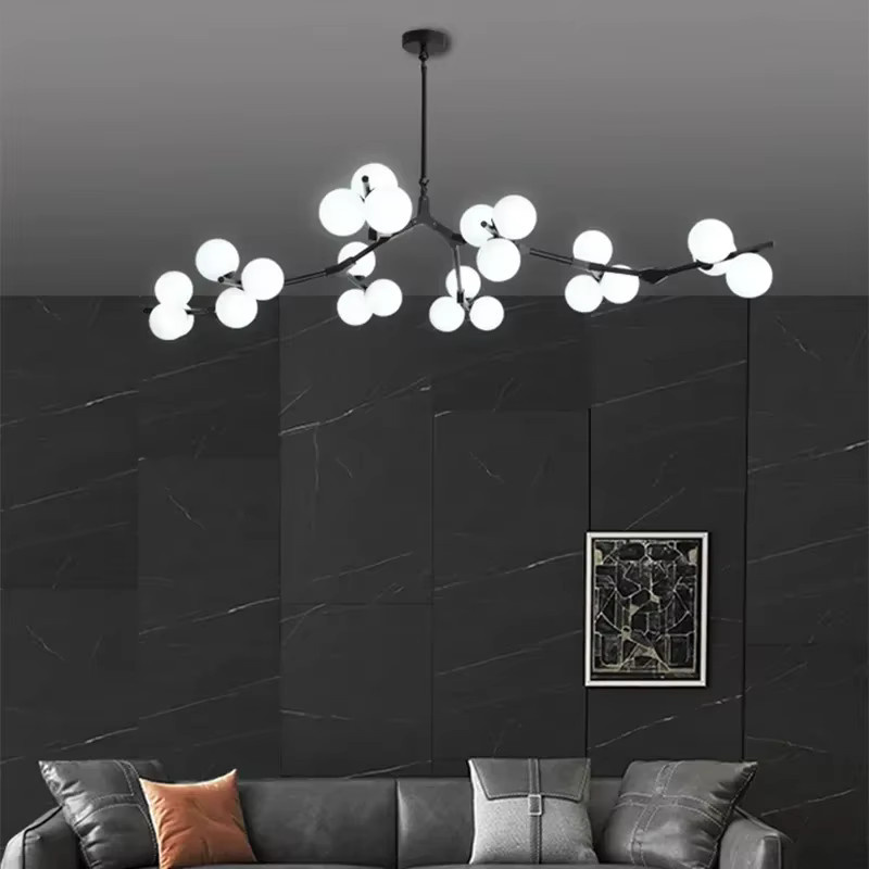 SANDYHA LED Hängelampe mit Glaskugeln im Zweig-Design, modern Deckenleuchte aus Glas und Metall in Transparent und Weiß für Wohnzimmer, Esszimmer oder Schlafzimmer - Bild 3