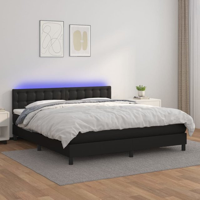 vidaXL Boxspringbett mit Matratze in Schwarz aus Kunstleder mit LED-Unterbettbeleuchtung und USB-Ladeport, B/T/H: 160 x 200 x 78 cm - Bild 3