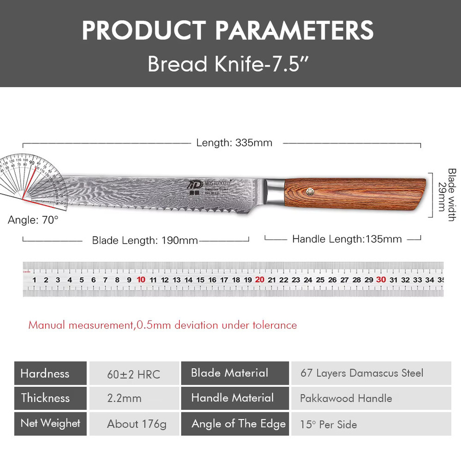MOSTODOZO 7-Zoll Premium-Brotmesser mit Laserschnitt-Sägezahnung und ergonomischem Griff für Brot, Kuchen und Käse - Bild 6