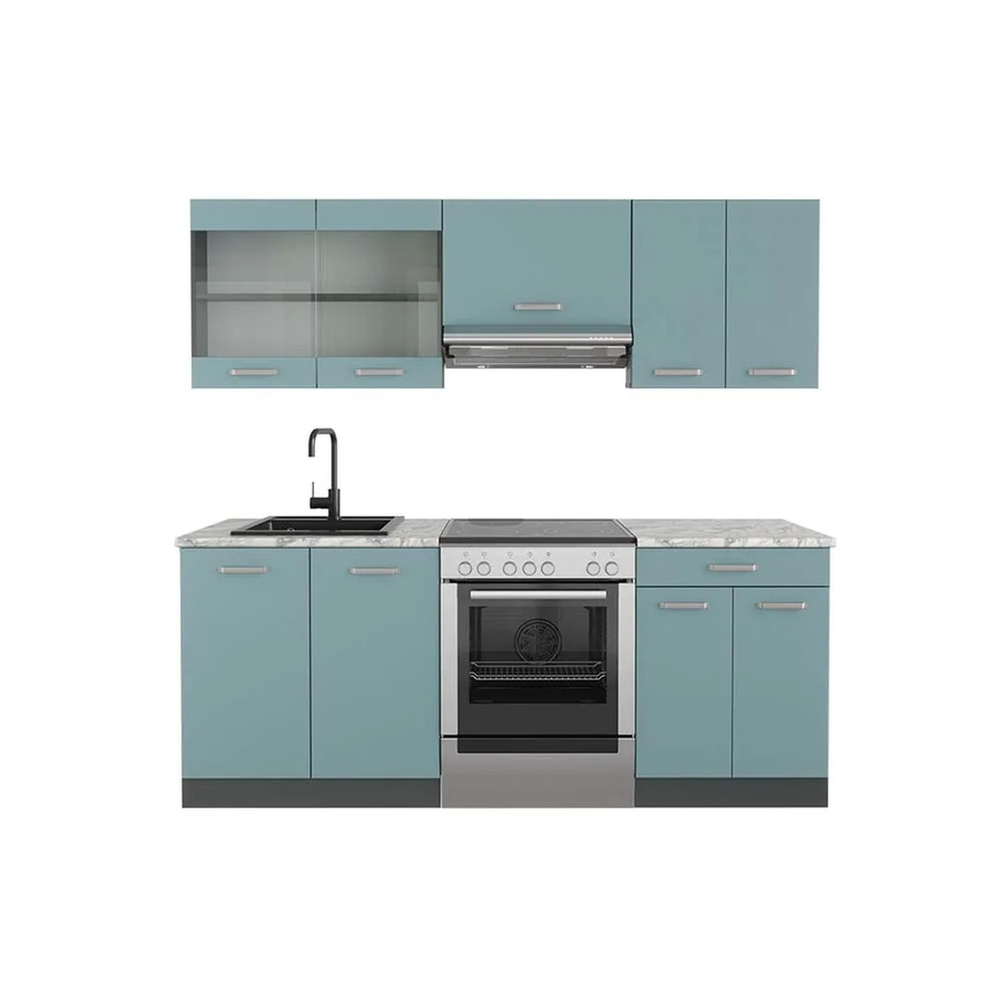 Vicco R-Line Küchenzeile modern in Blau-Grau und Anthrazit mit Marmor-Optik, Breite: 200 cm - Bild 2