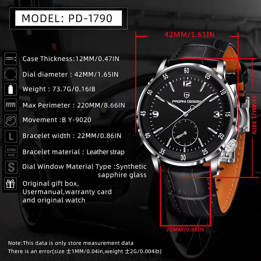 PAGANI DESIGN Armbanduhr, Automatik, Edelstahl, Leder, 42 mm, Herren - Bild 2