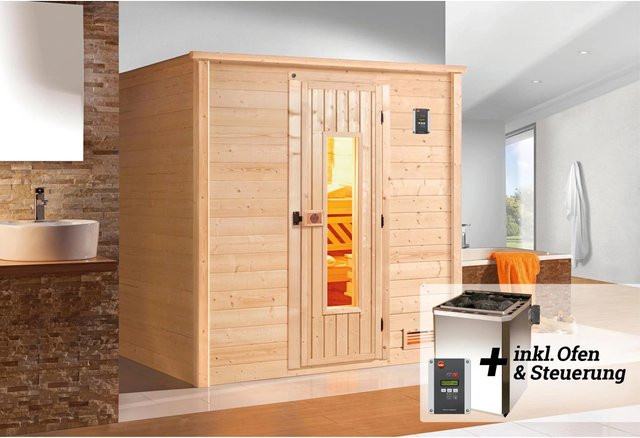 WEKA Massivholzsauna Bergen 1 aus Fichtenholz in Braun, B/H/T: 195,5 x 205 x 145 cm - Bild 1