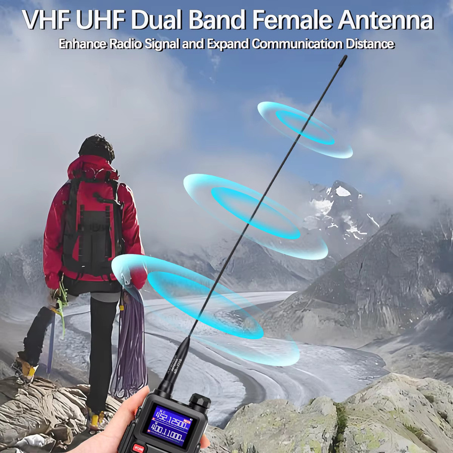 ABBREE AR-771S Dual Band Antenne aus Titan und Luftfahrtmaterial mit SMA-Buchse für UHF/VHF, Schwarz - Bild 2