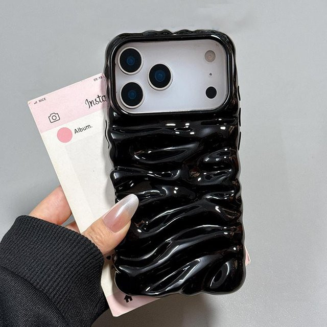 Glänzende 3D-Creme-Textur Handyhülle von ASONPAI für iPhone 17 Pro Max 16 15 14 Plus 13 in Schwarz aus TPU - Bild 1