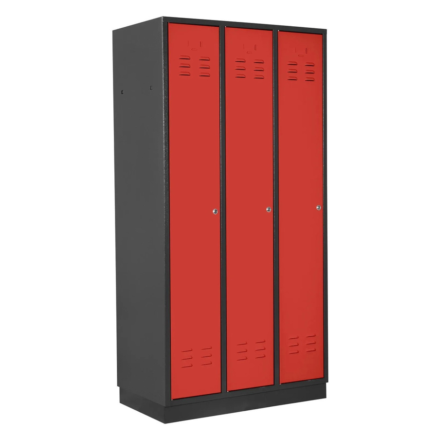 PROREGAL Garderobenschrank Ermine mit 3 Türen aus Stahlblech in Anthrazitgrau und Feuerrot, H x B x T: 177,5 x 89 x 50 cm - Bild 2