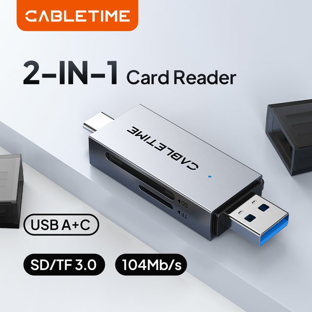 CABLETIME 2-in-1 USB 3.0 Kartenleser mit USB-C und Micro-SD-Anschluss, Hochgeschwindigkeits-Leser mit bis zu 104 MB/s, kompatibel mit Android, iPad und MacBook Pro - Bild 1
