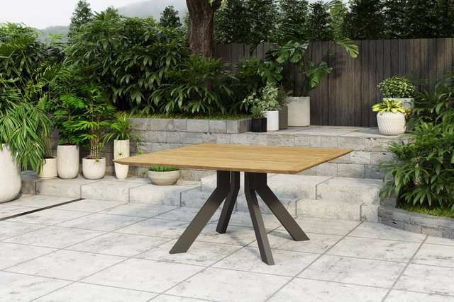 OUTFLEXX Motavi Esstisch aus Alu und recyceltem Teakholz in Anthrazit/Natur, B/T/H: 150 x 150 x 76 cm - Bild 1