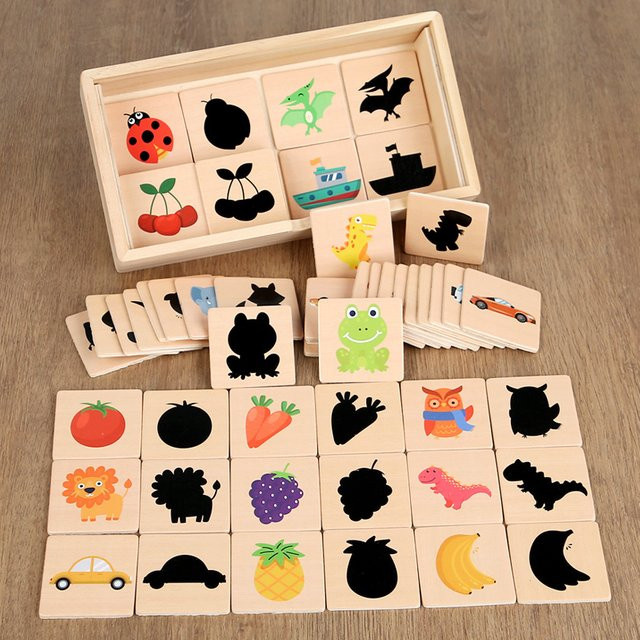 Dusan Wood Montessori Finden Form Spielzeug, Holz, Tiere, Obst, Schatten Paarung Form Puzzle, Denkspiel - Bild 1