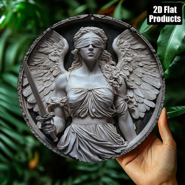 Rundes Aluminiumschild HELLOYOUNG Just Goddess of Justice in Grau als Wanddekoration mit Durchmesser: 20 cm - Bild 1