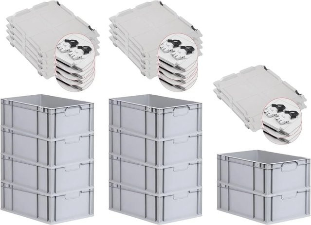 PROREGAL Spar Set 10x Eurobox Nextgen Economy mit Scharnierdeckel und schwarzen Schiebeschnappverschlüssen, Grau, H x B x T: 22 x 40 x 60 cm - Bild 1