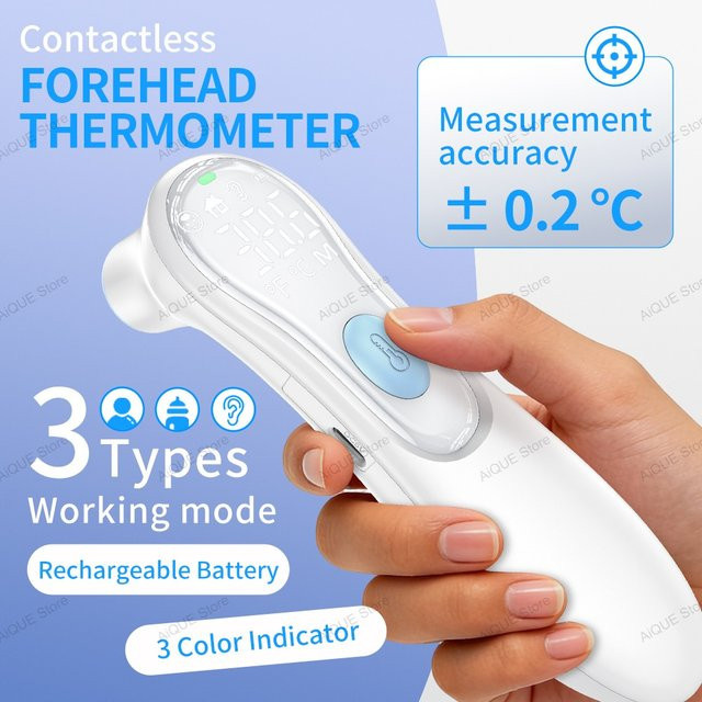 AiQUE 3-in-1 Infrarot-Thermometer für Ohr und Stirn, wiederaufladbar, Farbe: Weiß - Bild 1