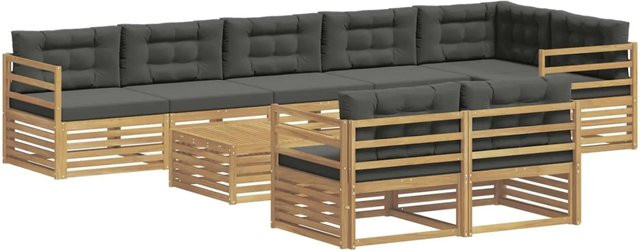 vidaXL Outdoor-Sofagarnitur aus Akazienholz mit 9 Kissen in Weiß und Anthrazit - Bild 1