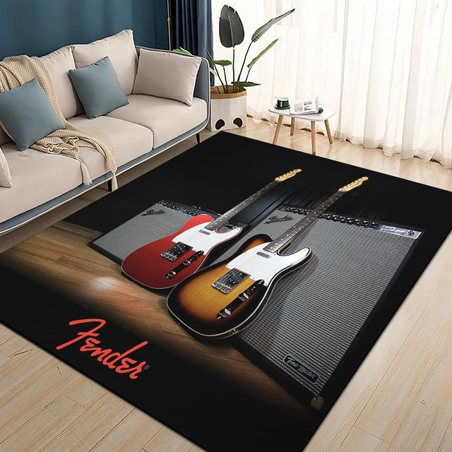 HGHT 3D Retro Fender Logo Musik Teppich, rutschfeste Bodenmatte aus Polyester für Wohnzimmer und Schlafzimmer, Schwarz, B/T: 60 x 40 cm - Bild 1