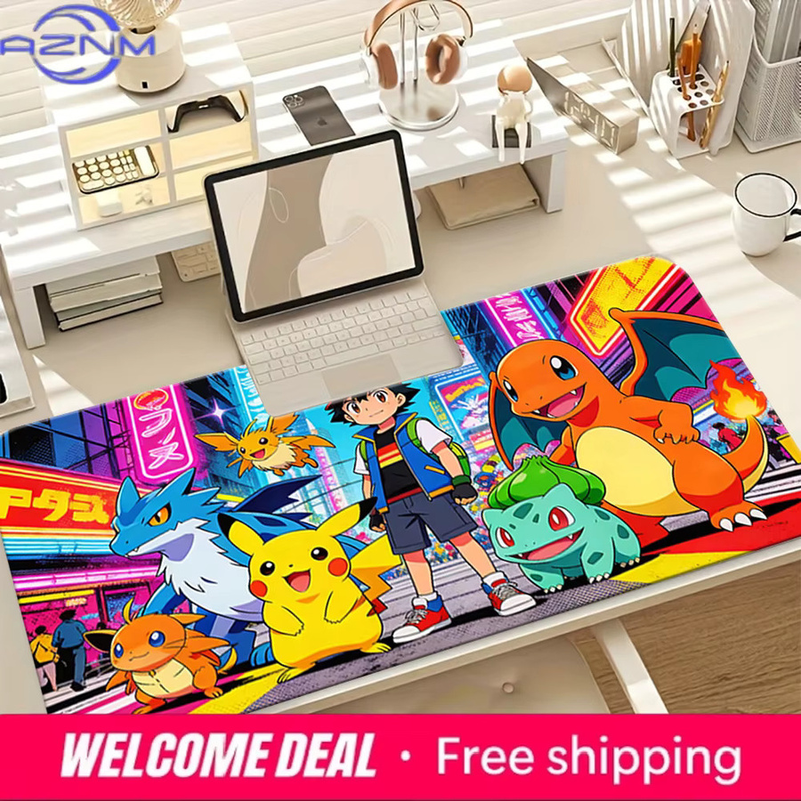 Potdemiel Pokemon Ash & Neon City Starter Team Gaming-Schreibtischunterlage, rutschfestes und waschbares Mauspad, Mehrfarbig - Bild 3