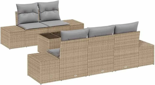 vidaXL Garten-Sofa-Set 6-teilig aus Polyrattan in Beige mit Polsterkissen und Couchtisch - Bild 1