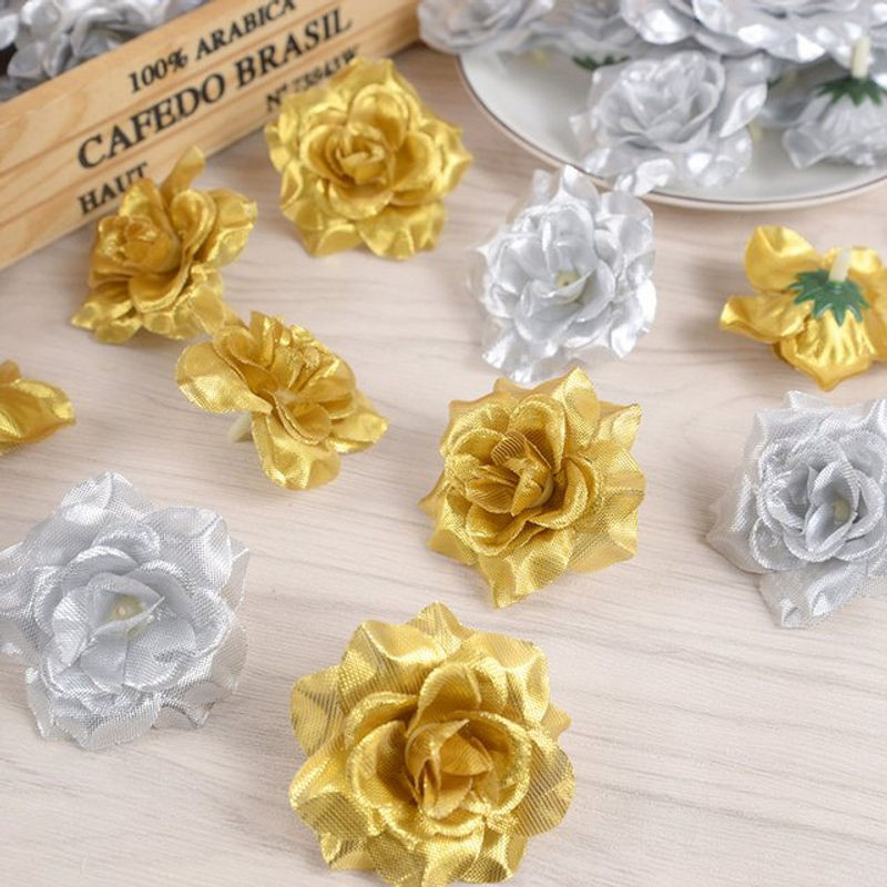 10 Stück künstliche Seidenrosen in Gold und Silber für DIY-Dekorationen und Hochzeiten - Bild 1
