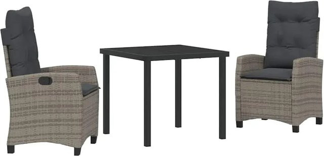 vidaXL 3-teiliges Garten-Ess-Set aus Poly Rattan in Grau mit Kissen und rechteckigem Tisch für Garten, Patio oder Balkon - Bild 1