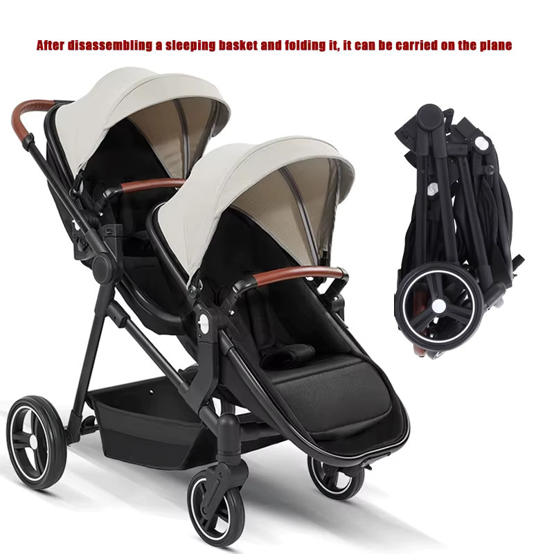 3-in-1 Zwillingskinderwagen mit Autositzen von Warm house in Grau und Schwarz - Bild 1