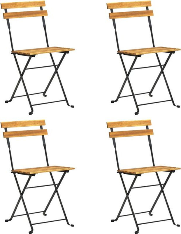 Vidaxl 4er Set Klappbare Bistrostühle aus Akazie Massivholz und Stahl in Braun Natur im Industrial Design - Bild 1