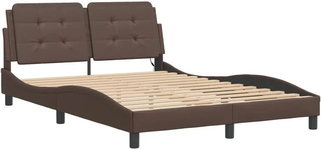 vidaXL Bettgestell Zadar mit LED-Unterbettbeleuchtung und USB-Ladeport, Braun, B/T/H: 120 x 200 x 125 x 218 cm (ohne Matratze) - Bild 1