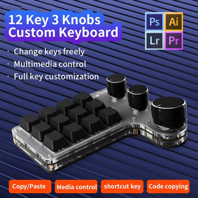Ammtoo RGB Makropad Mechanische 12-Tasten-Tastatur mit Hotswap-Funktion und Programmierbarer Makro-Belegung in Schwarz - Bild 1