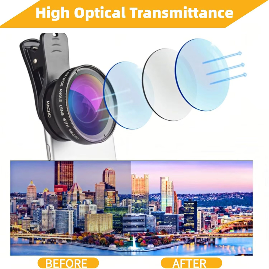 2-in-1 Clip-on Kamera-Objektiv-Kit mit 12,5x Makro und 0,45x Weitwinkel für iPhone, Samsung, Google und Xiaomi in Schwarz - Bild 6