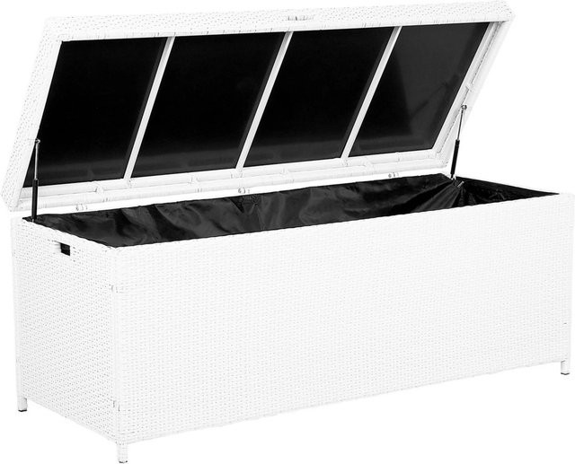 Beliani Truhe MODENA in Weiss aus Rattan und Kunststoff für den Garten, B/T/H: 63 x 158 x 66 cm - Bild 1