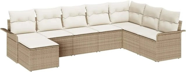 vidaXL 8-teiliges Garten-Sofa-Set in L-Form aus Poly Rattan und Stahl mit Kissen in Beige - Bild 1