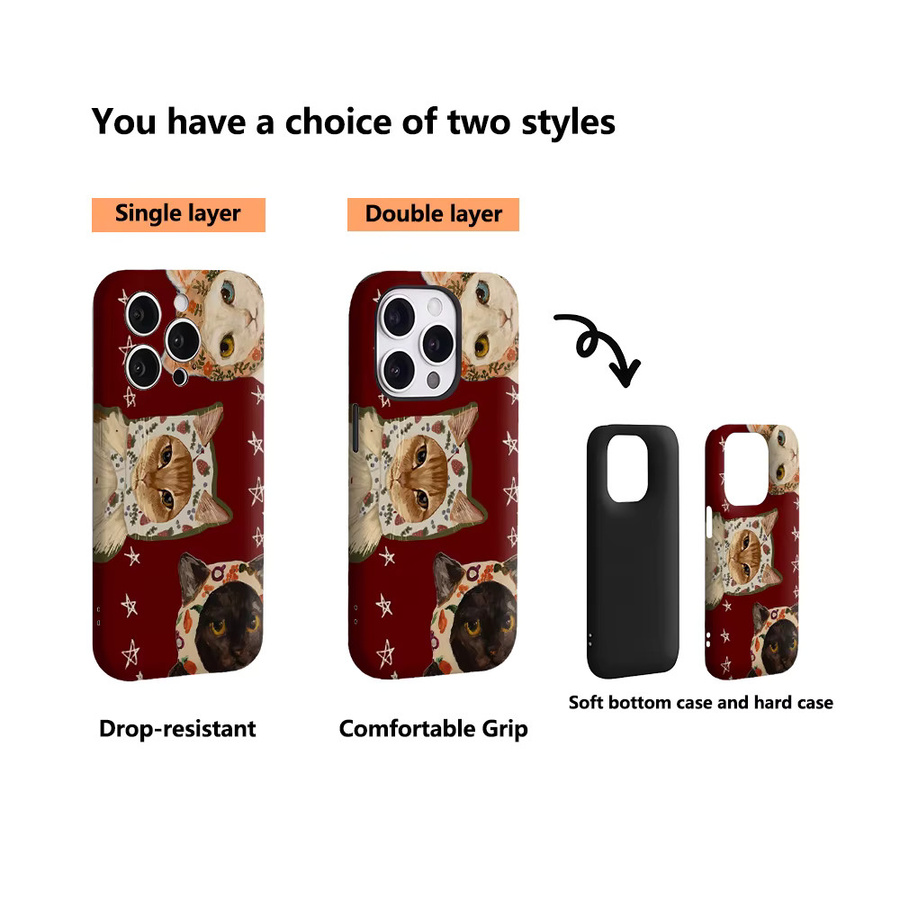 Handyhülle mit skurrilen Katzen in Mützen für Apple iPhone 17 16 15 14 13 12 11 Pro Max Plus mit doppelschichtiger Rückseite - Bild 3