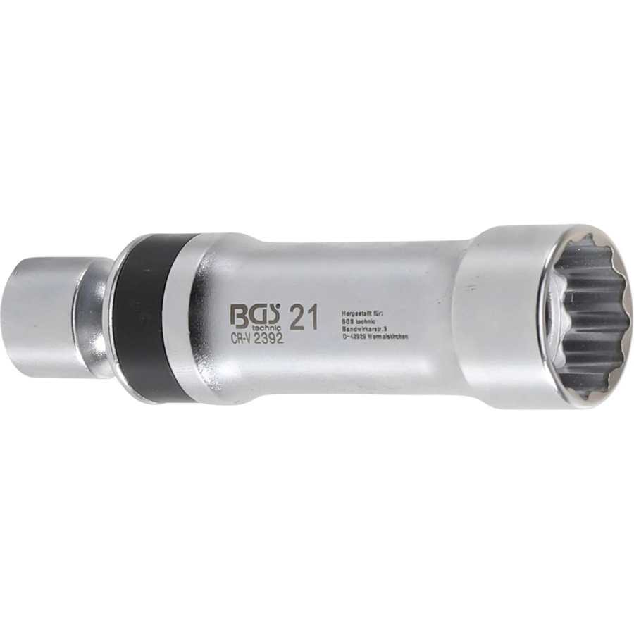 BGS Zündkerzen-Gelenkeinsatz Zwölfkant mit Haltefeder, Antrieb Innenvierkant 3/8 Zoll, SW 21 mm, Silber - Bild 3