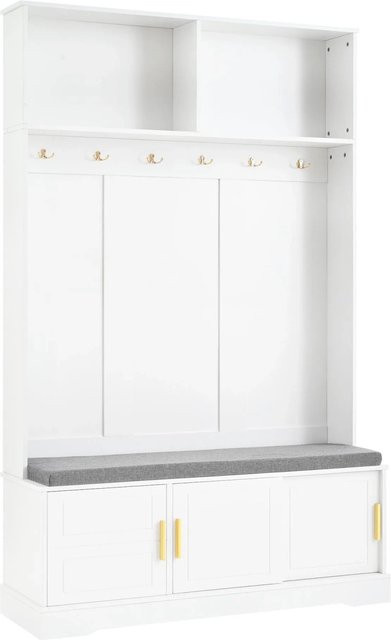 okwish Garderobenständer mit Schuhbank und 6 Dreifach-Haken in Weiß, B/T/H: 120 x 40 x 191 cm - Bild 1