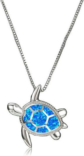 YIRAN Jewelry Halskette, Schildkröte Anhänger, Imitation Opal, Blau, 60cm, Damen - Bild 1