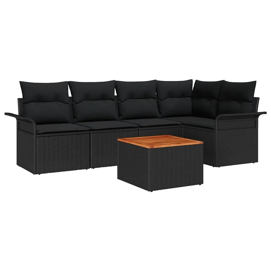 vidaXL Garten-Sofa-Set 6-teilig aus Polyrattan in Schwarz mit L-Form, Eckelementen und Couchtisch inklusive Polsterkissen - Bild 2