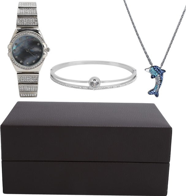 DIYelecs Schmuckset, Armband, Halskette, Edelstahl, Silber, Zirkonia, Damen - Bild 1