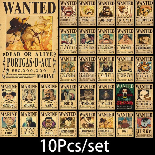 Bandai One Piece Wanted-Poster, 10-teiliges Set, Vintage, Pappe / Karton - Bild 1