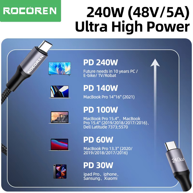 Rocoren USB Typ C zu USB C Kabel 240W PD 3.1 Schnellladekabel Schwarz - Bild 2