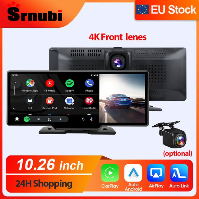 Srnubi Dash Cam Rückspiegel mit 10,26 Zoll Display, 4K DVR Navigation Player mit Wireless CarPlay & Android Auto, Dual Len Recorder, WIFI 5.0 & Bluetooth, Schwarz - Bild 1