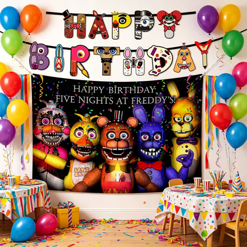 Five Nights at Freddy's Geburtstagsparty-Dekoration, Teller, Becher, Strohhalm, Tischdecke, Einweggeschirr, Banner - Bild 3